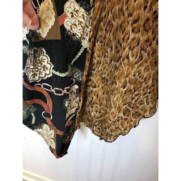 Jackie‎ O’riginals Womens Animal Print Mixed Media Top No Tag  L?? Asymmetrical - Picture 6 of 8